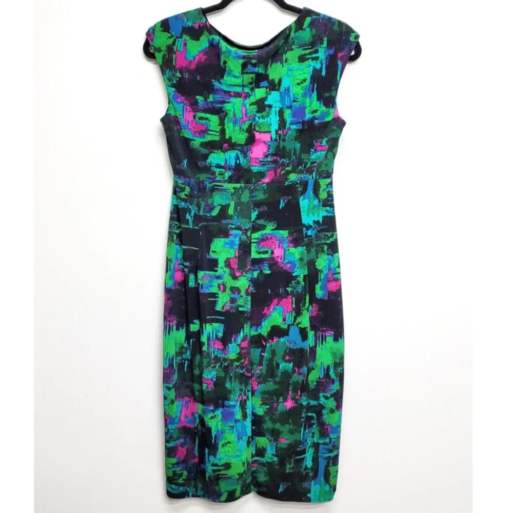 London Times Vibrant Abstract V-Neck Ruched Dress 8